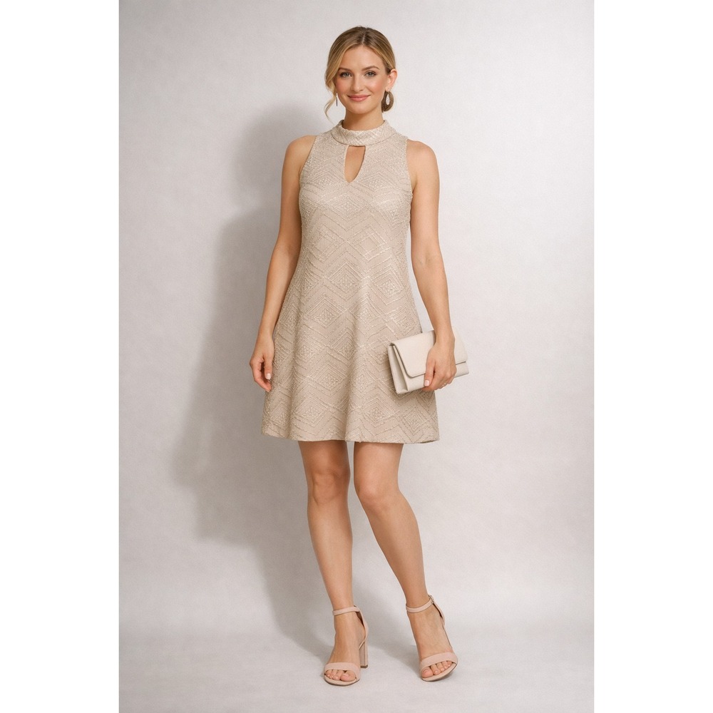 Maurices Women's M Cream Metallic Embroidered Halter Dress Keyhole Party Chic